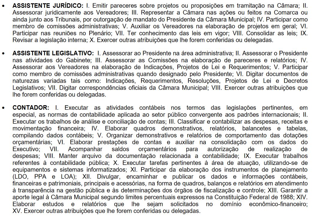 Concurso Câmara de Barroso: atribuições dos cargos