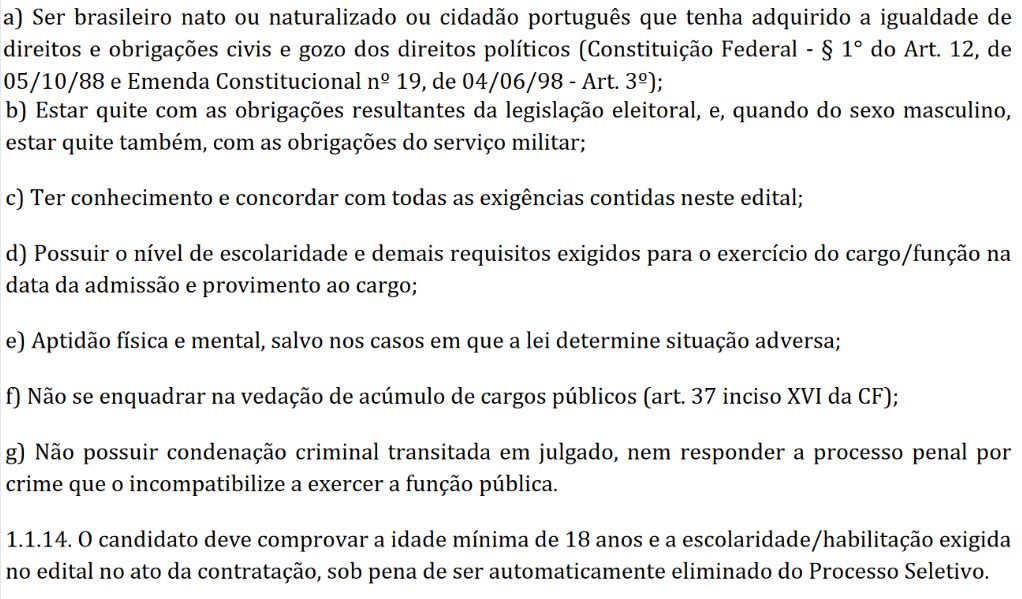 Processo seletivo Prefeitura de Barra Bonita: requisitos exigidos