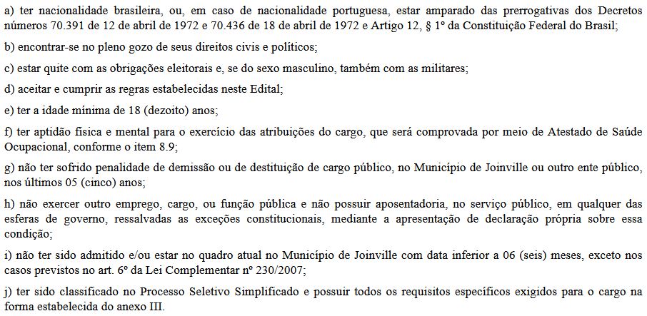 Processo seletivo Prefeitura de Joinville: requisitos