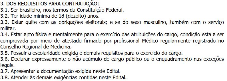 Processo seletivo Prefeitura de Quitandinha: requisitos