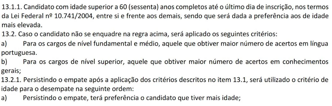 Concurso Prefeitura de São José do Rio Claro: critérios de desempate