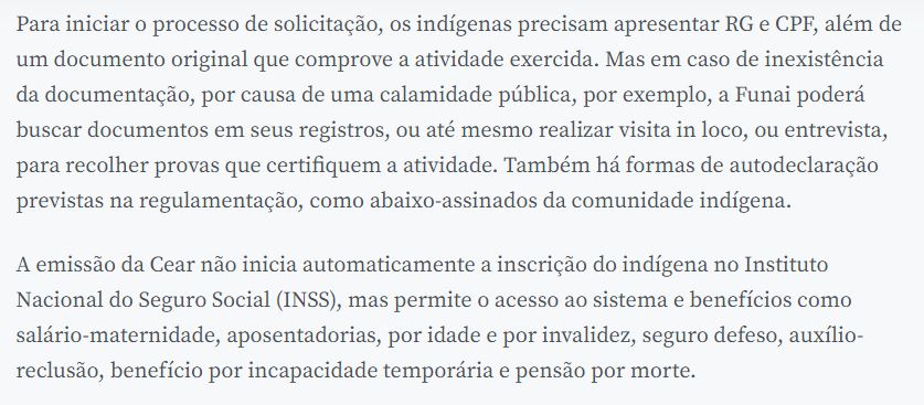 parceria entre funai e inss para emissão do cear