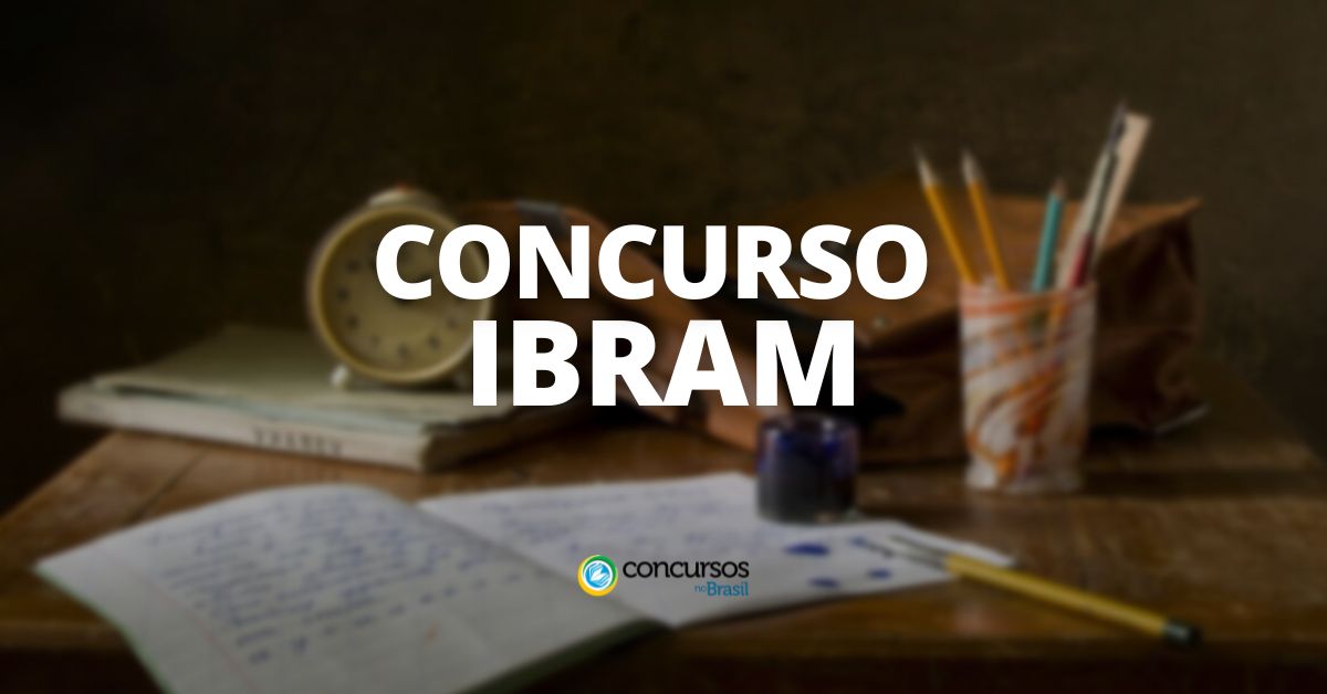 Caderno ao fundo. Destaque para texto "concurso IBRAM"