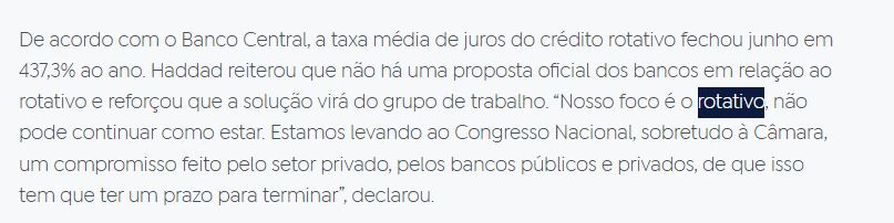 crédito rotativo e fim do parcelamento sem juros