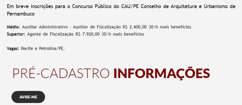 link novo edital CAU PE 2024