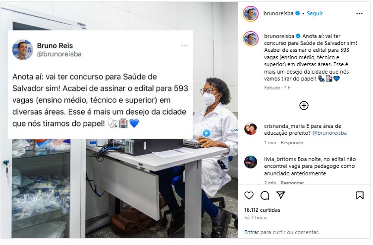 Anúncio do concurso Salvador para a Saúde