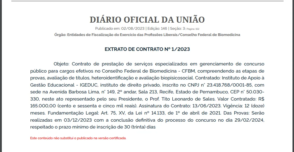 Extrato concurso CFBM