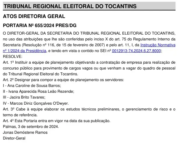 Concurso TRE TO. Ato da Presidência