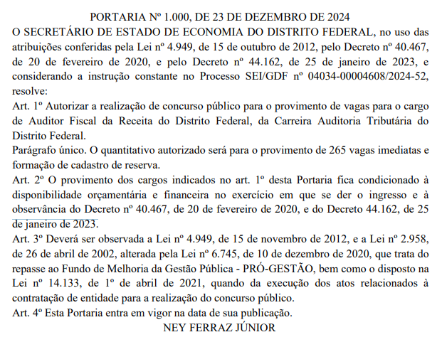 Concurso SEFAZ DF: autorização com 265 vagas