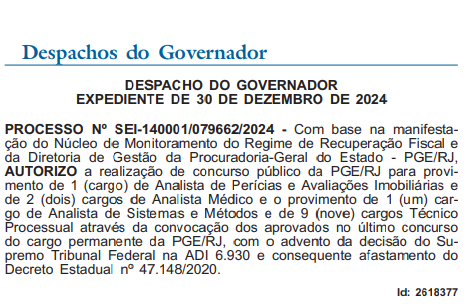 Concurso PGE RJ: autorizado para cargos de nível superior