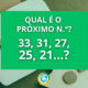 Considerando a sequência “33, 31, 27, 25, 21”, qual é o próximo número?