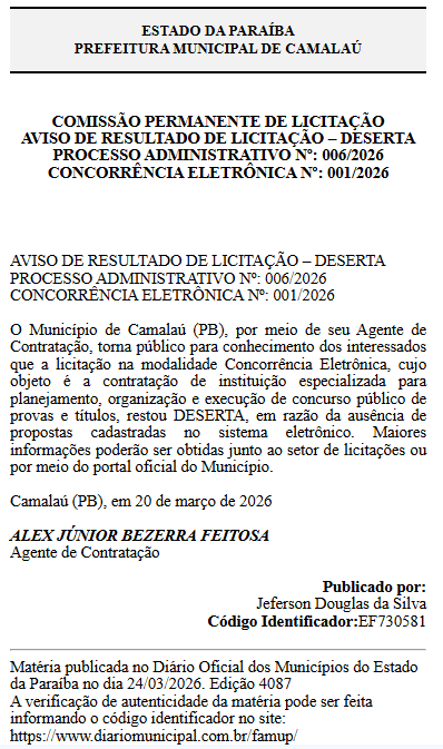 Licitação do concurso de Camalaú