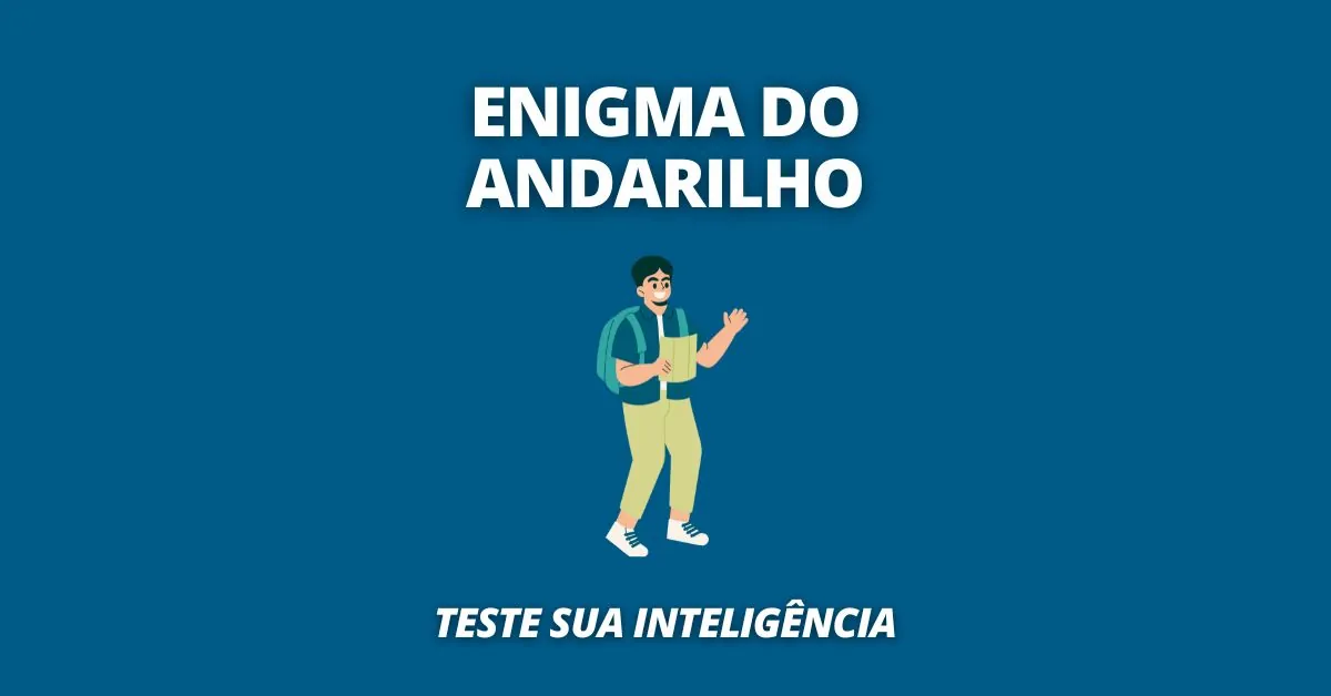 Ilustração de viajante. É possível ler: "enigma do andarilho, teste sua inteligência"