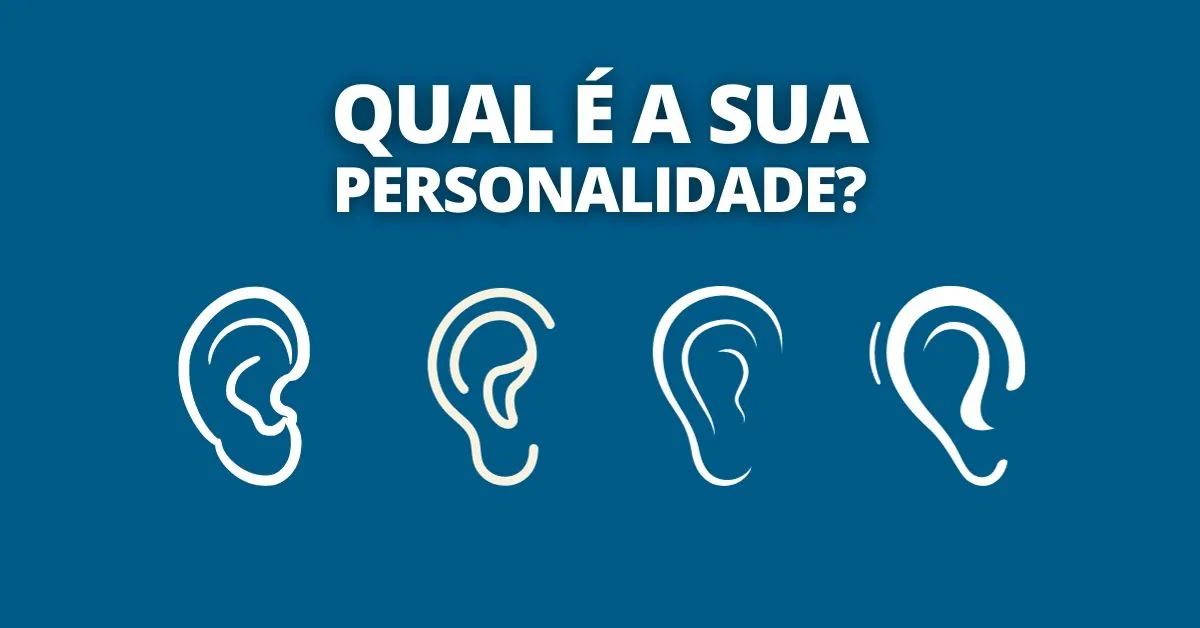 ilustrações com diferentes formatos de orelha. Destaque para texto: qual é a sua personalidade?