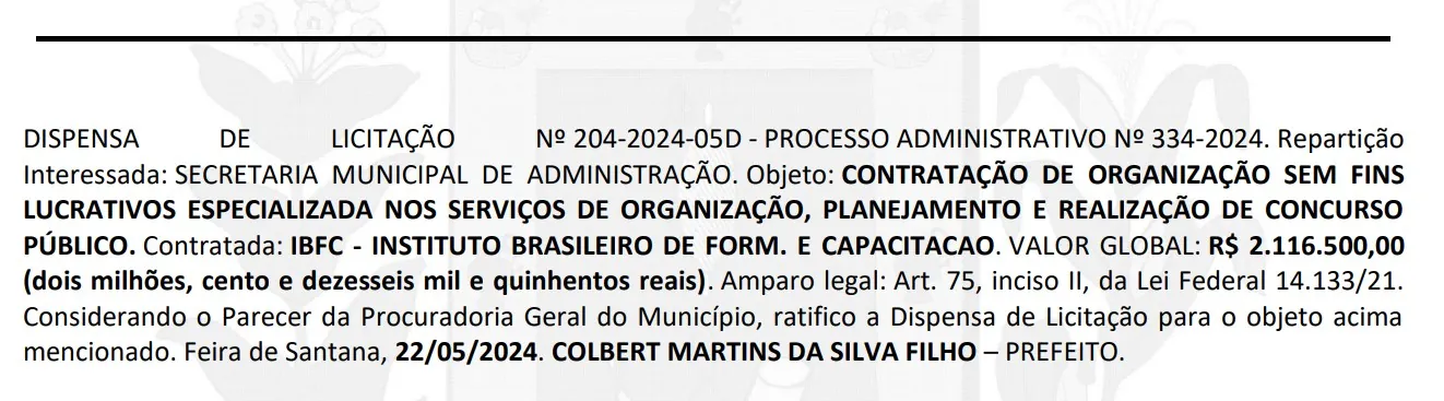 Concurso Prefeitura de Feira de Santana