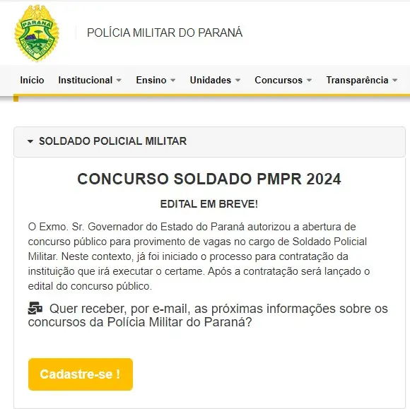 Anúncio da organizadora PM PR